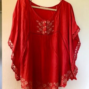 Women’s boho poncho style embroidered top 2X